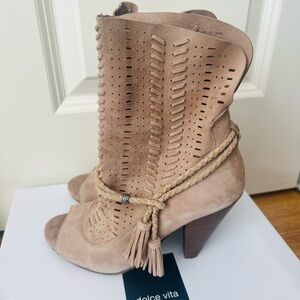 Dolce Vita Beige Perforated Heeled Boots